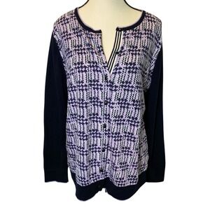 Jones New York Collection Button Front Cardigan Lilac Houndstooth Sweater Womens
